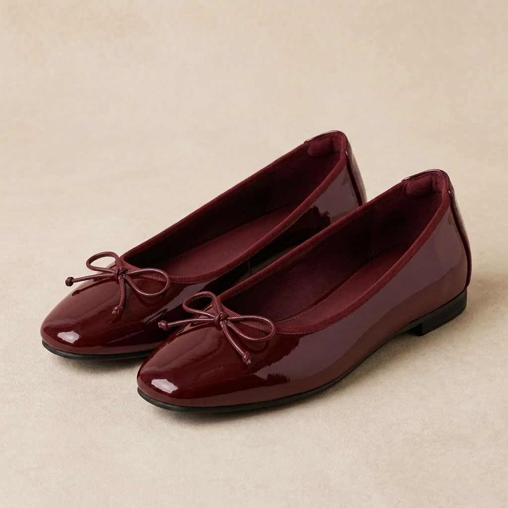 Red Bow Flats pair in glossy burgundy