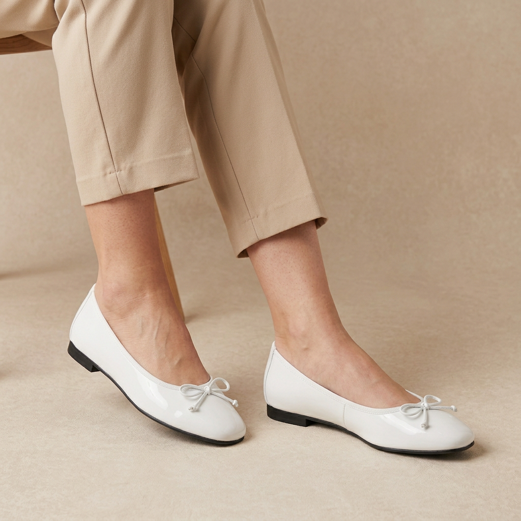 Model wearing White Bow Flats
