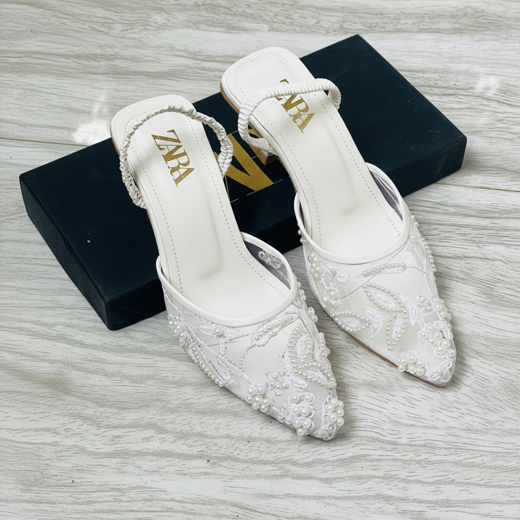 Pearl Lace Slingback Heels Top View 1:1