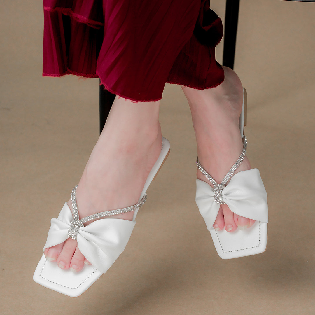 Rhinestone Flats White