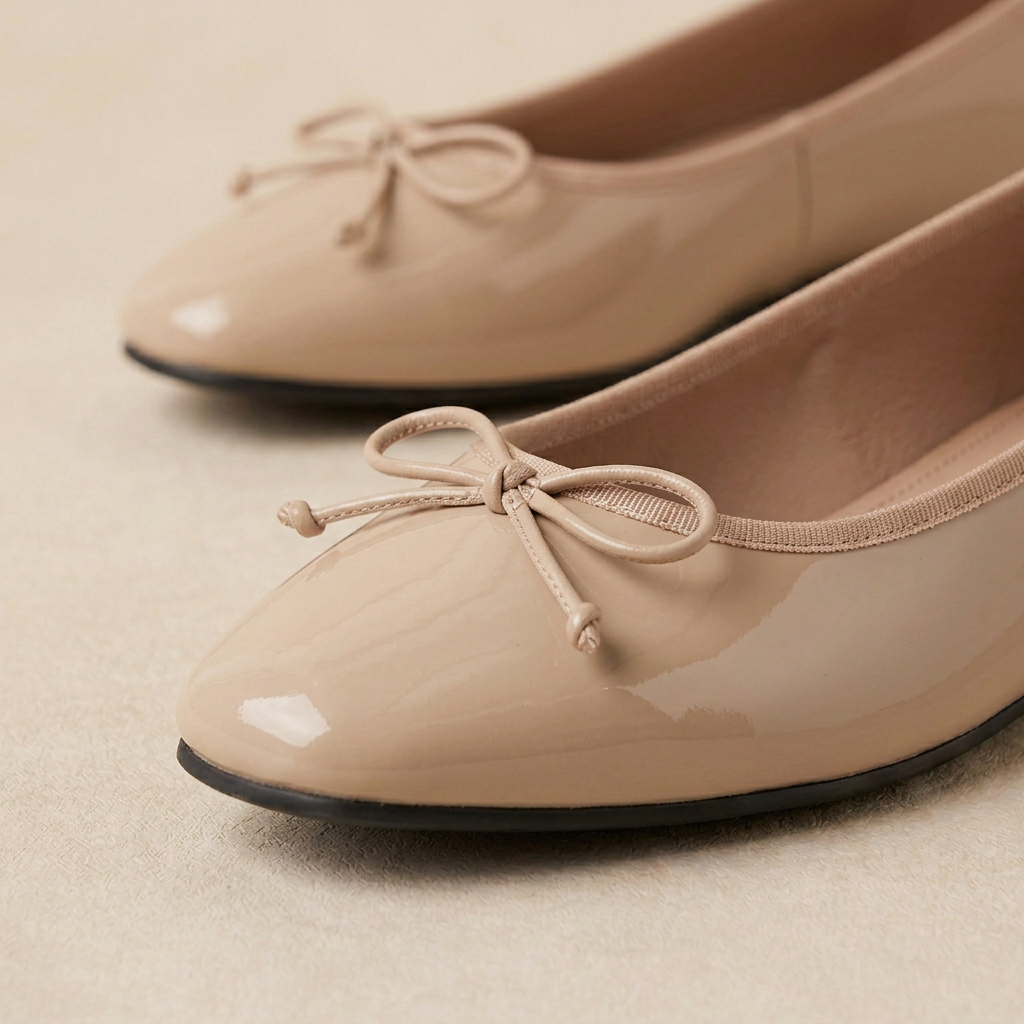 Beige Bow Flats bow detail