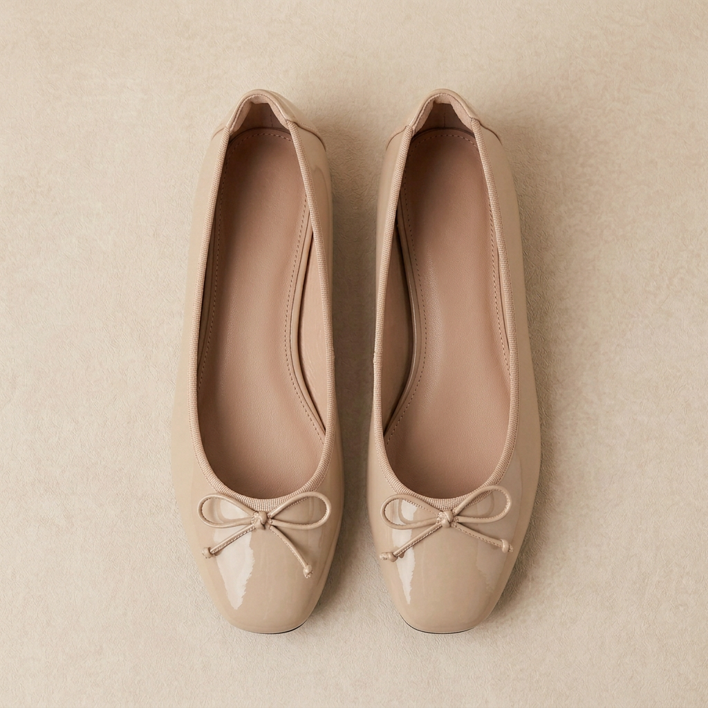 Beige Bow Flats overhead view
