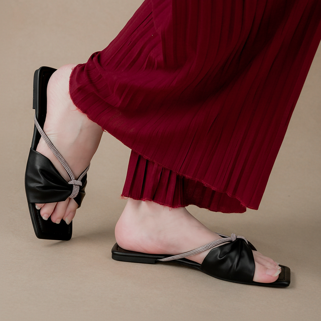 Black Outsole Black Bow Sandals