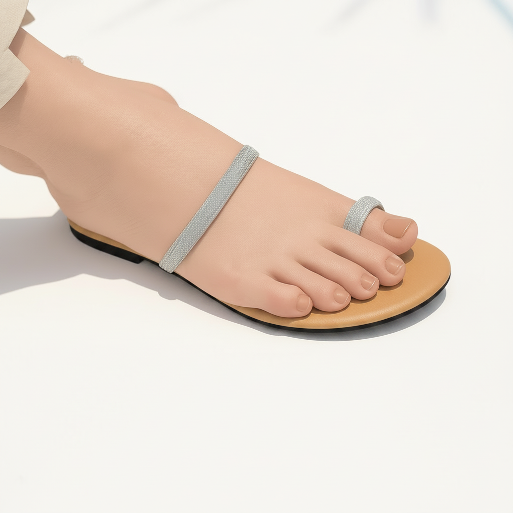 Black Outsole Rhinestone Toe Ring Sandal