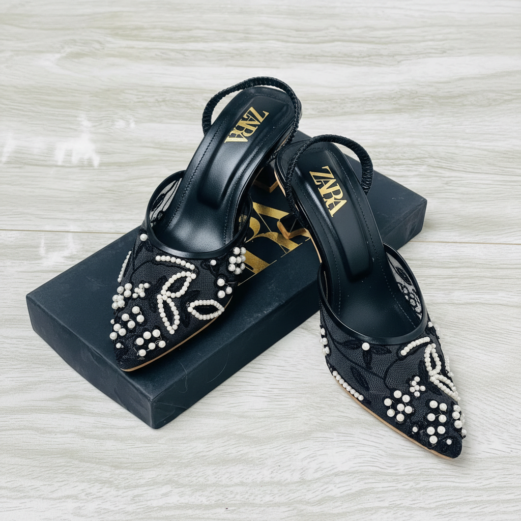 Black Pearl Lace Heels 1:1