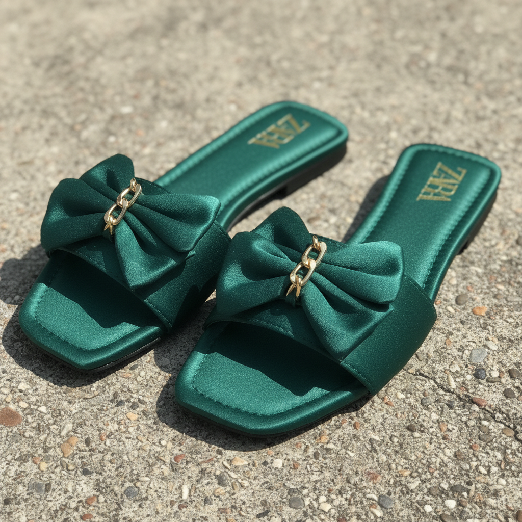 Closeup Emerald Bow Slipper