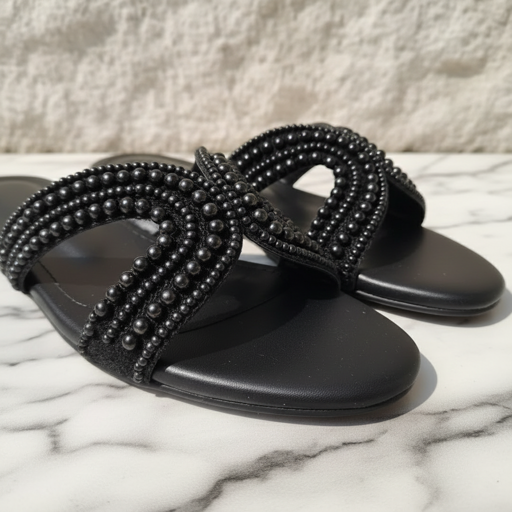 Closeup Pearl Beaded Slipper