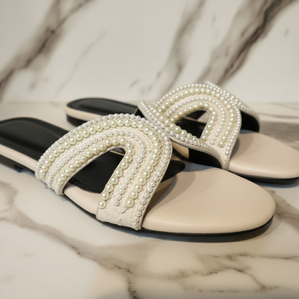 Closeup White Pearl Slipper