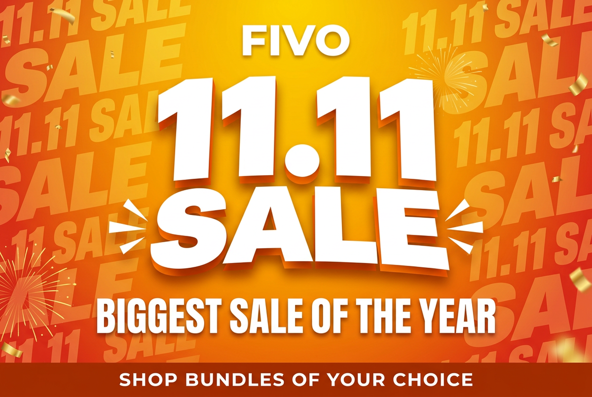 Fivo 11.11 banner with reference-style bold white typography and fiery celebration colors