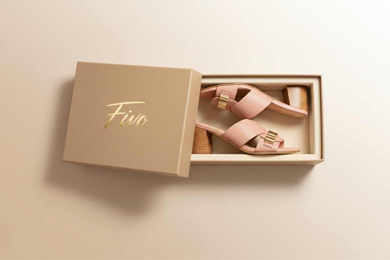 Fivo minimalist cover banner with branded box and sandals