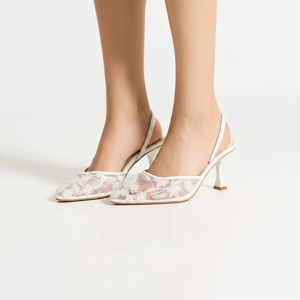 Floral Mesh Slingback Heels 1:1