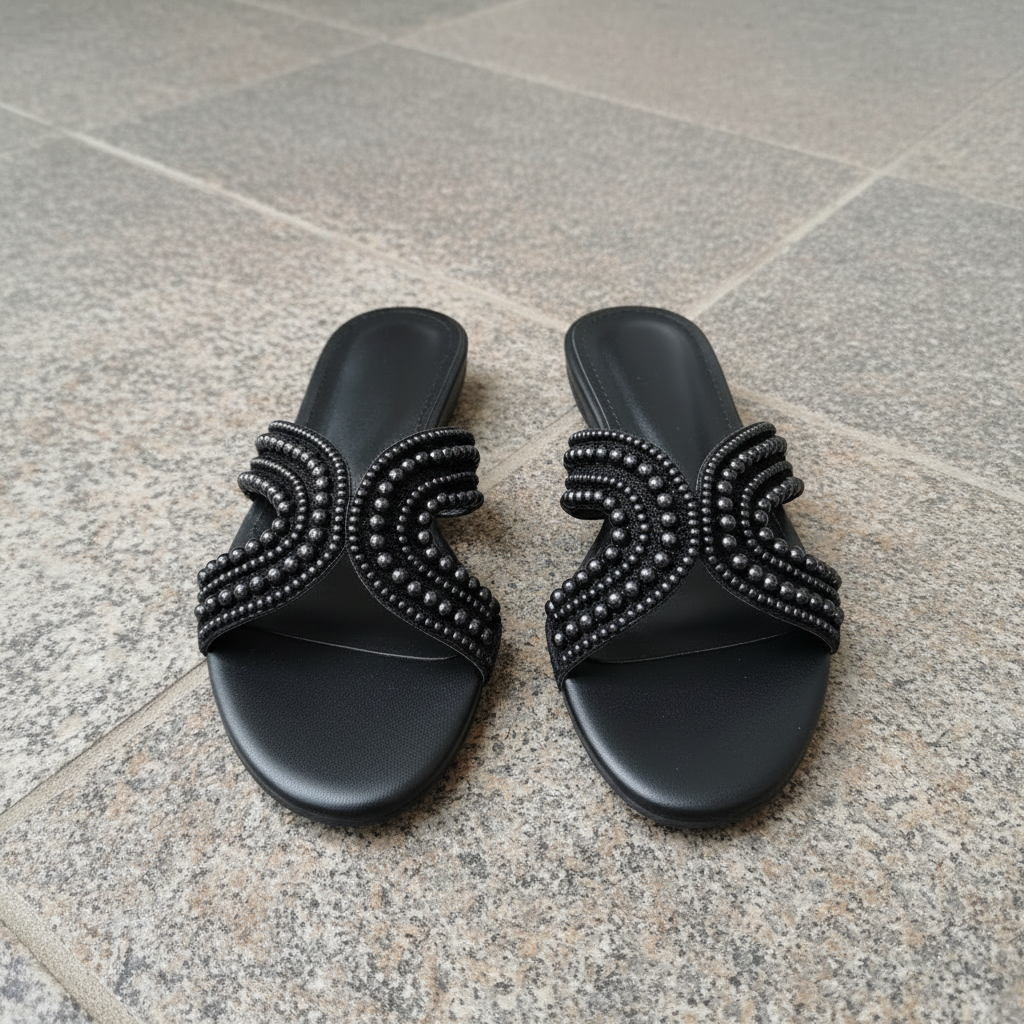 Front Angle Pearl Beaded Slipper