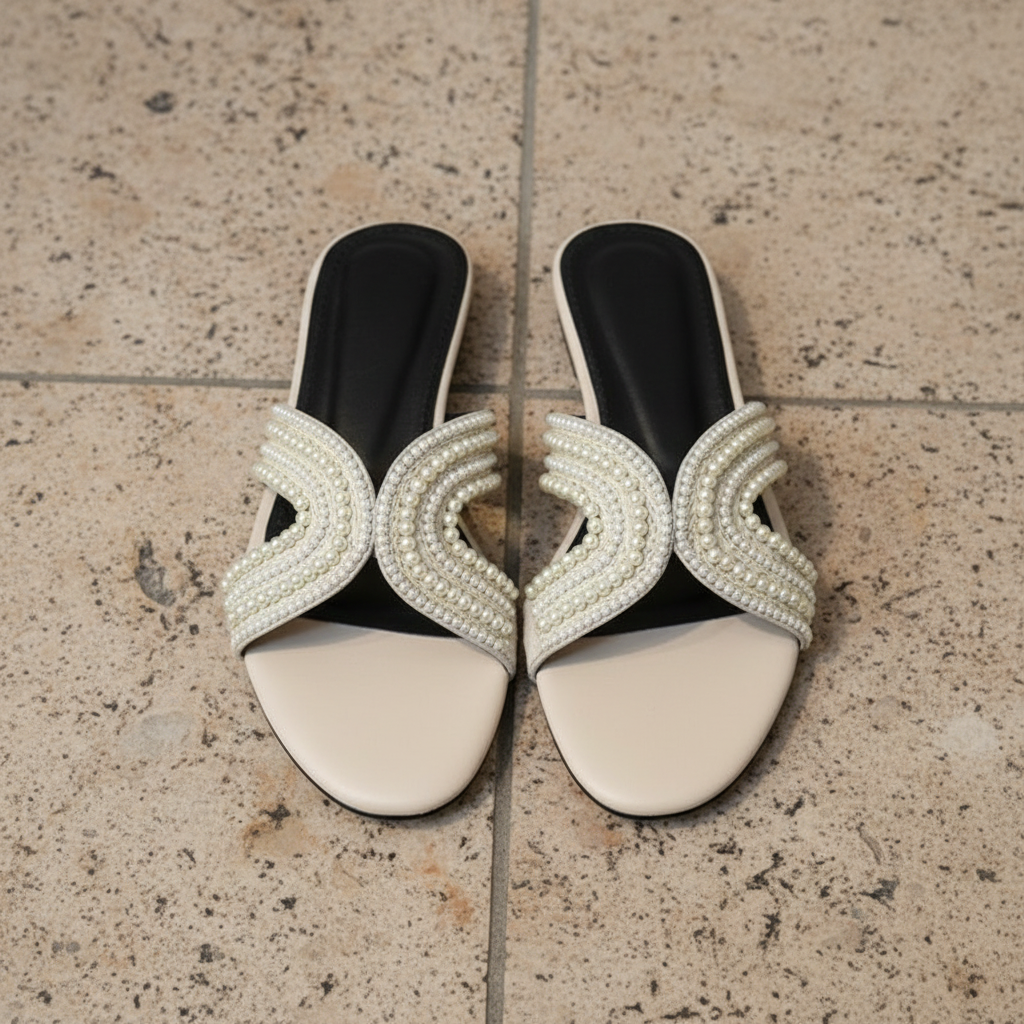 Front Angle White Pearl Slipper