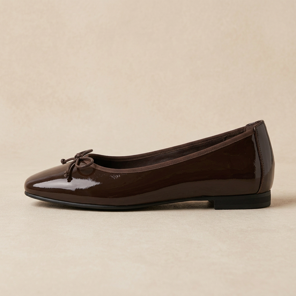 Chocolate brown Bow Flats side profile