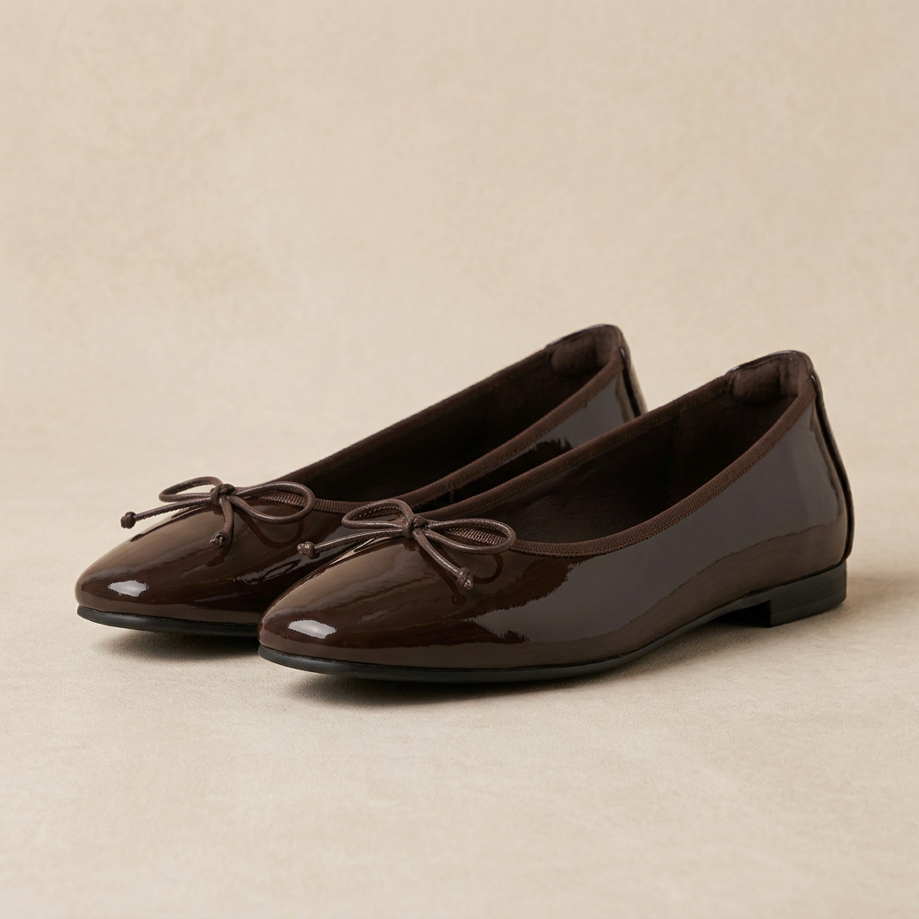 Chocolate brown Bow Flats front three-quarter view