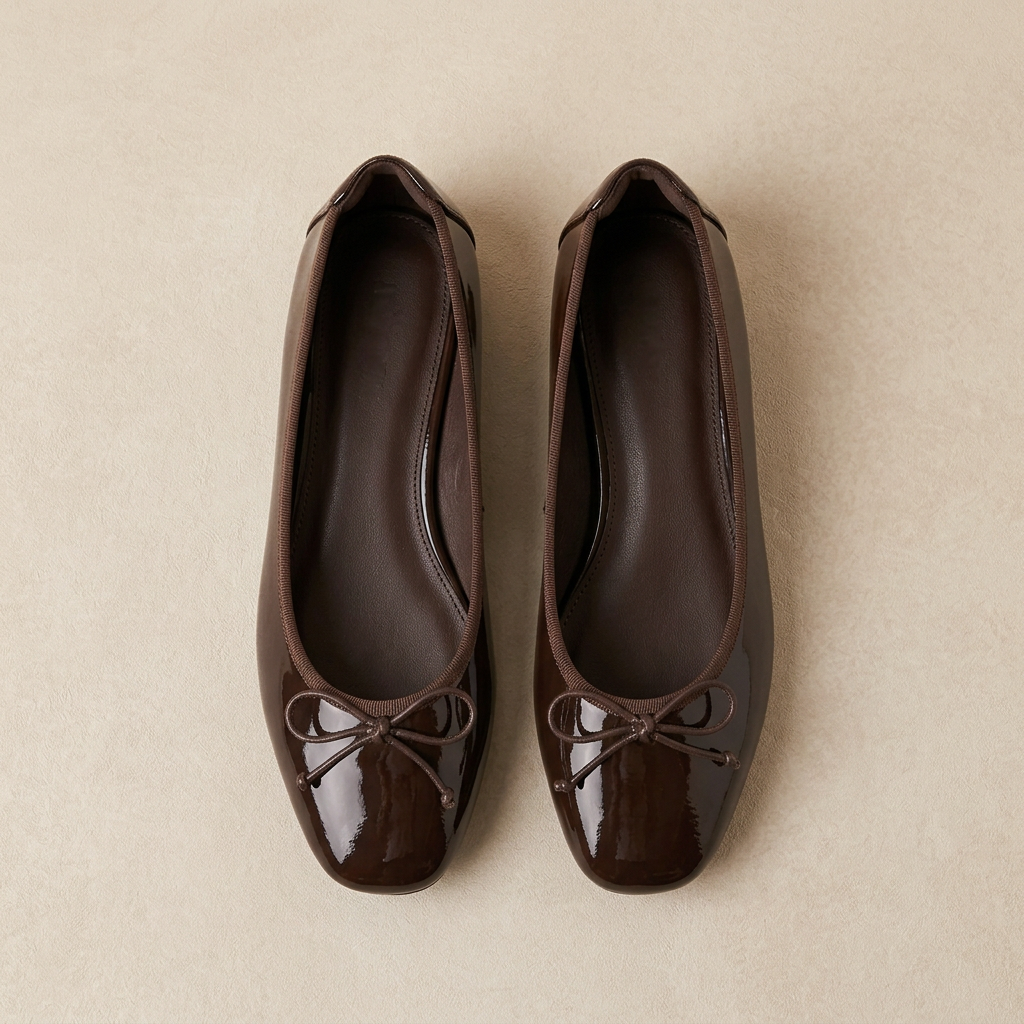 Chocolate brown Bow Flats overhead view