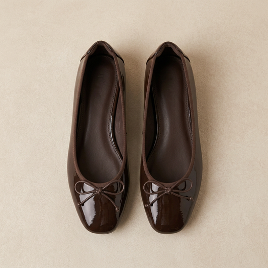 Chocolate brown Bow Flats overhead view