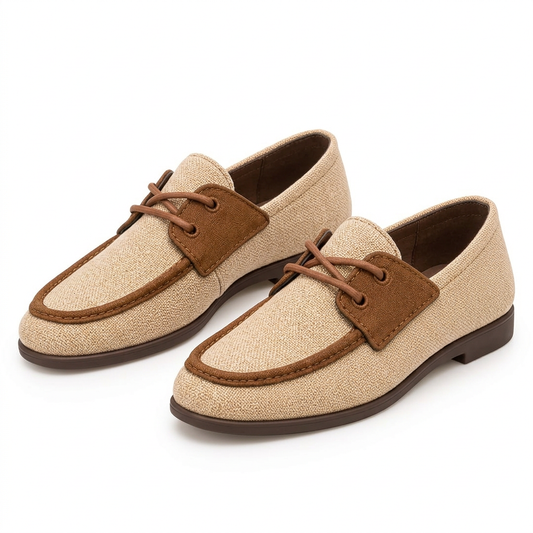 Matching pair of sand beige boat shoes
