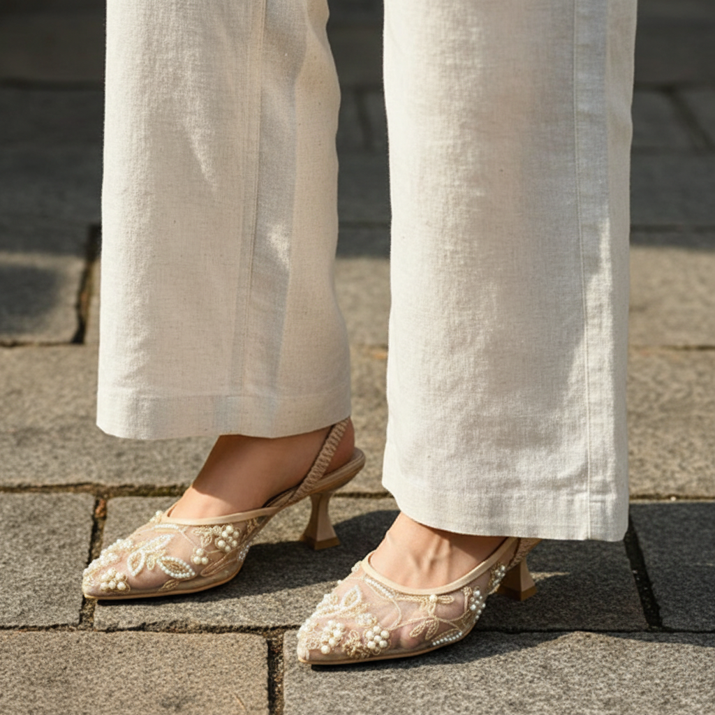 Model Lifestyle Gold Mesh Heel