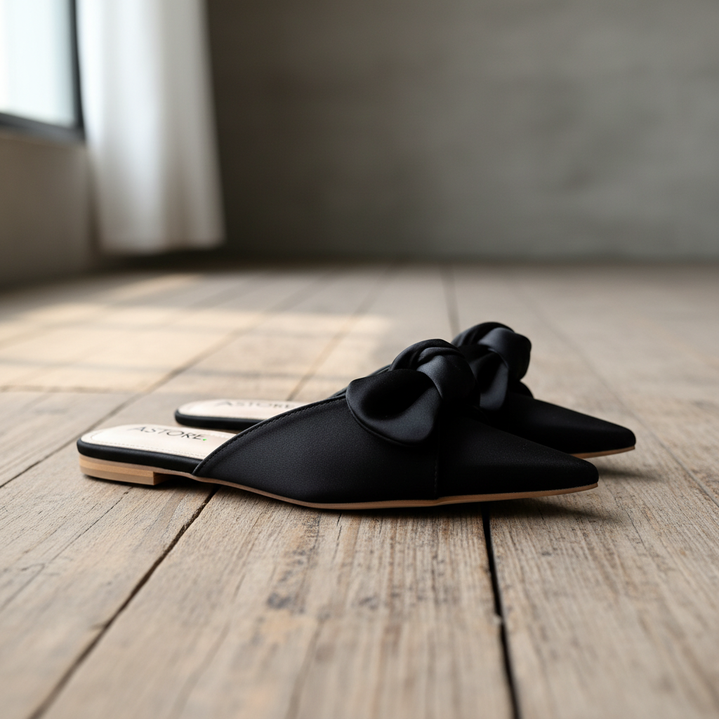 Side Angle Black Bow Mule