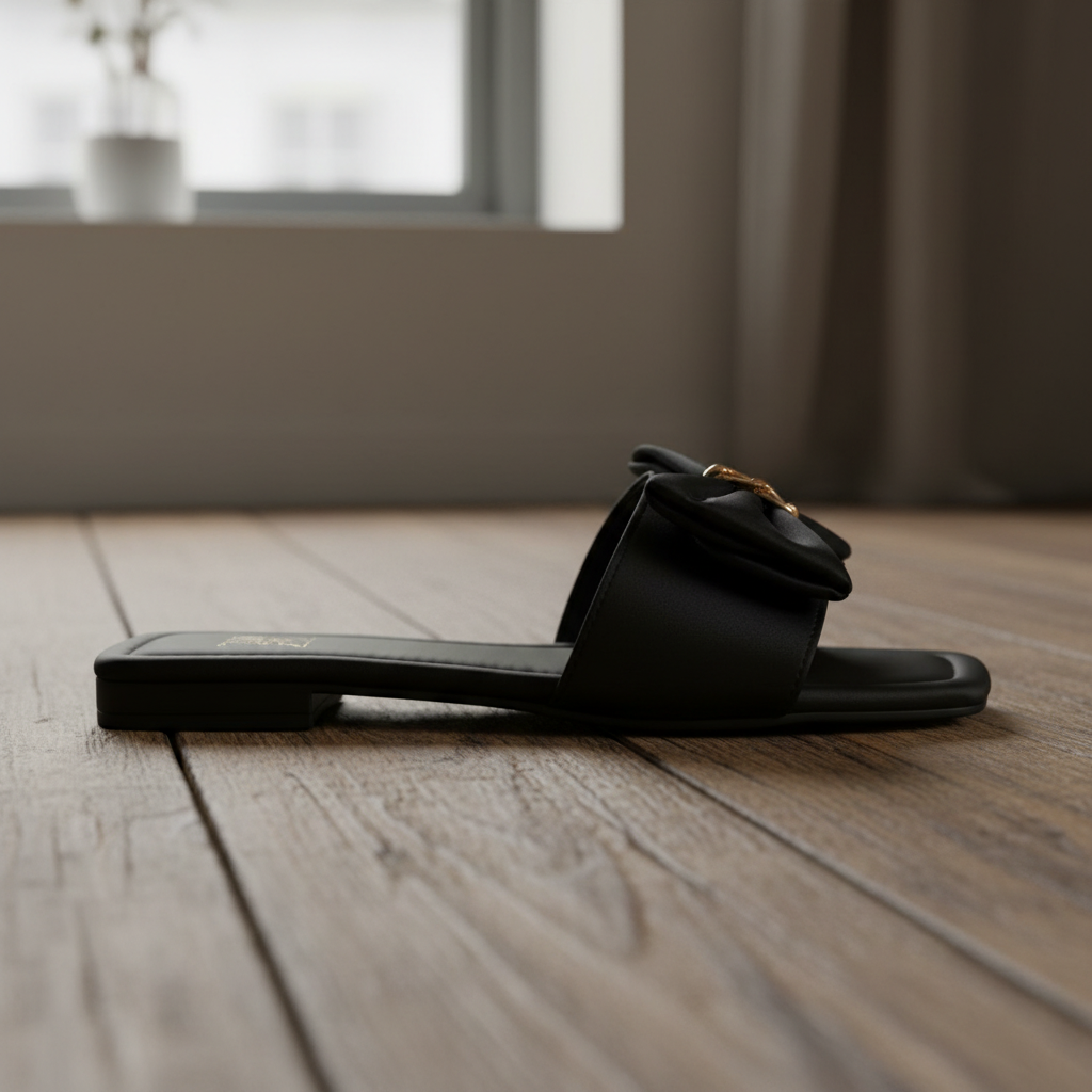 Side Angle Black Bow Slipper