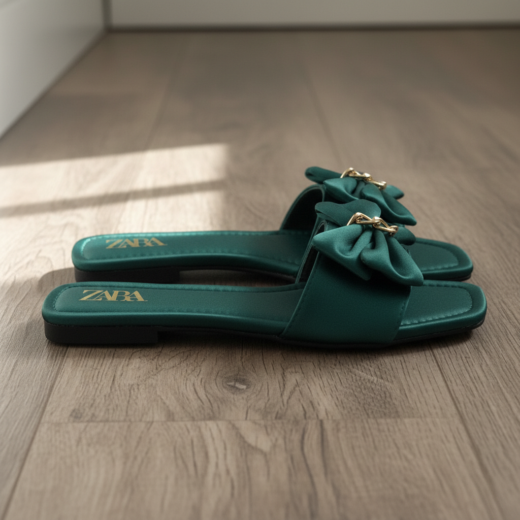 Side Angle Emerald Bow Slipper
