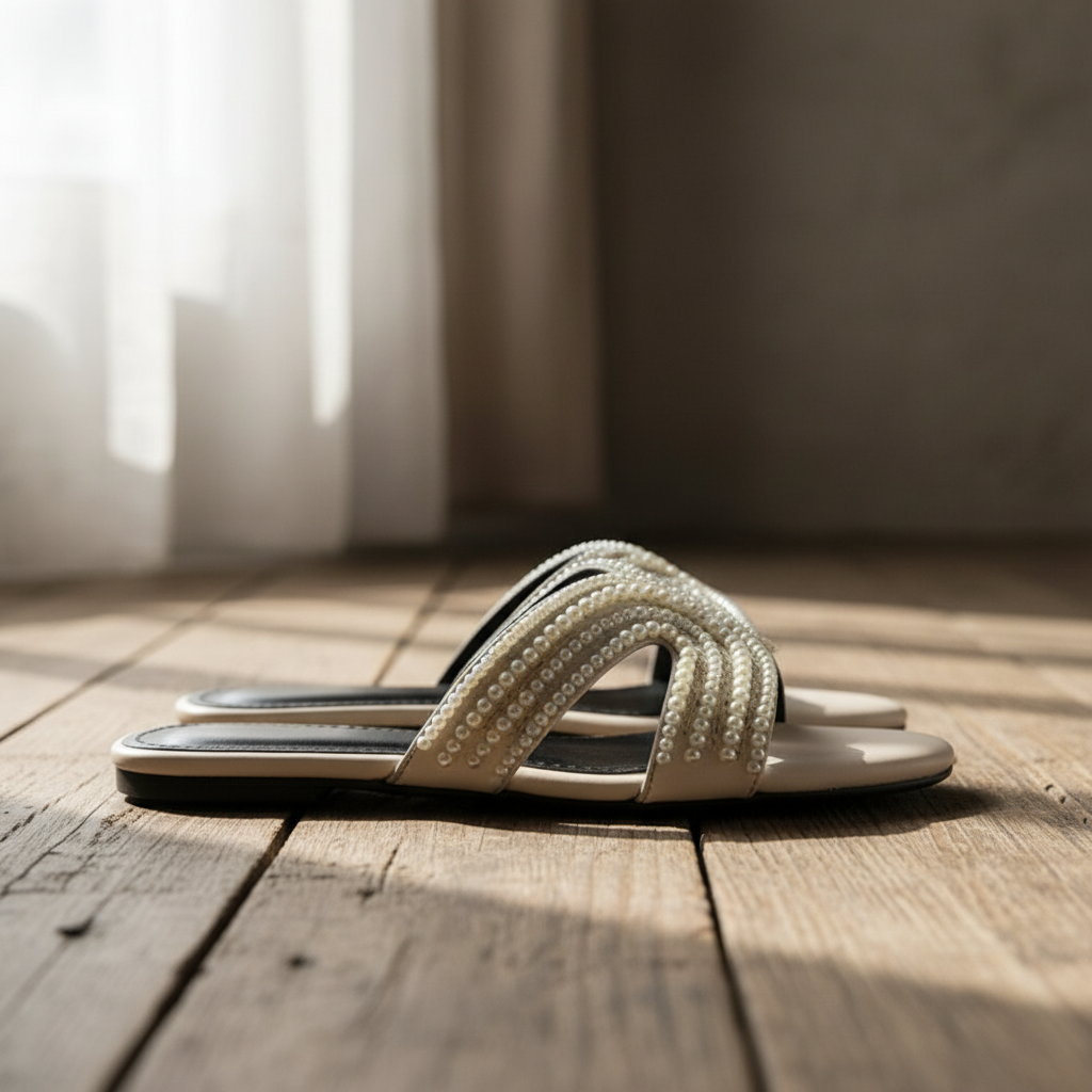 Side Angle White Pearl Slipper