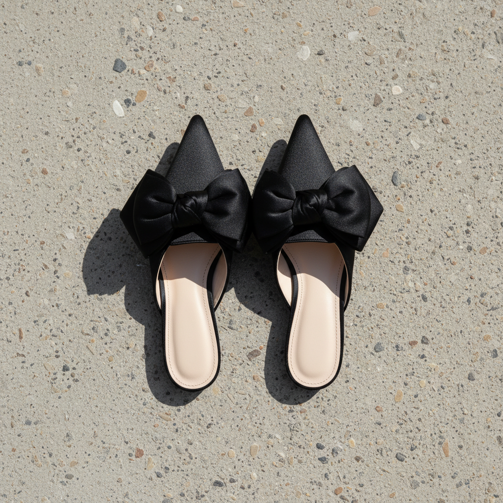 Top Angle Black Bow Mule