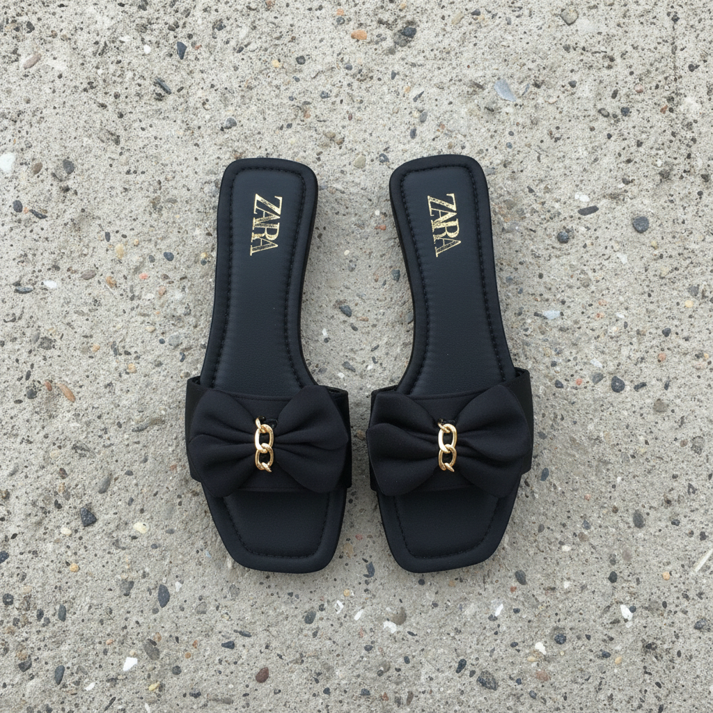 Top Angle Black Bow Slipper