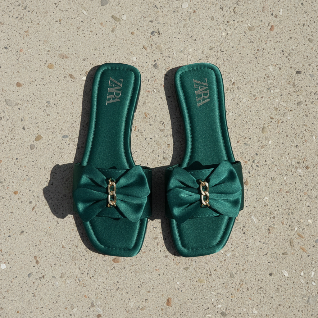 Top Angle Emerald Bow Slipper