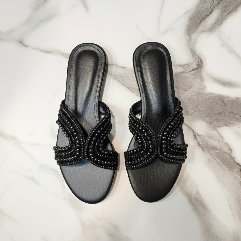 Top Angle Pearl Beaded Slipper