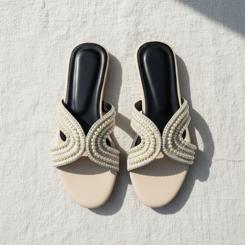 Top Angle White Pearl Slipper