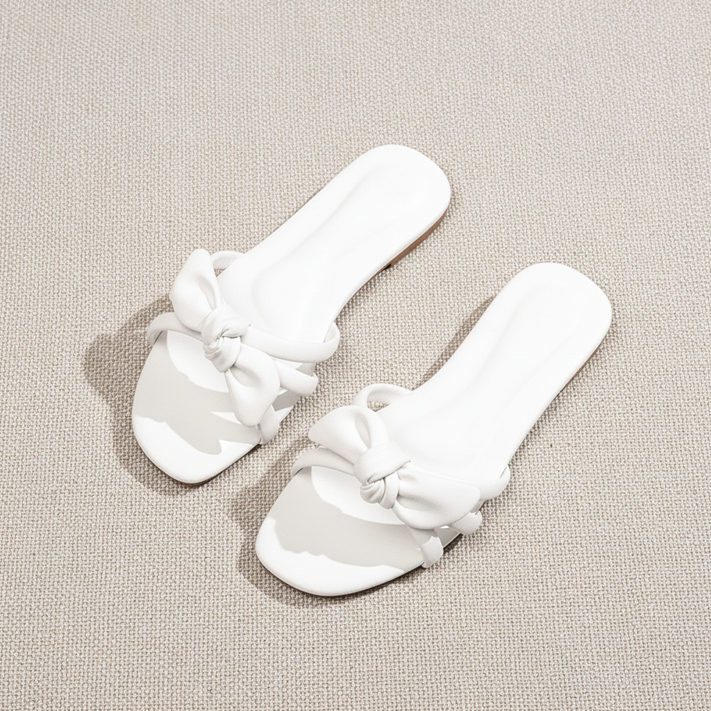 White Bow Slides - Raw Flat Lay