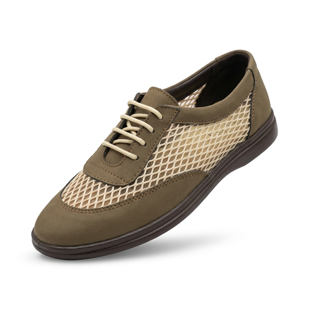 Woven-panel shoe studio photo